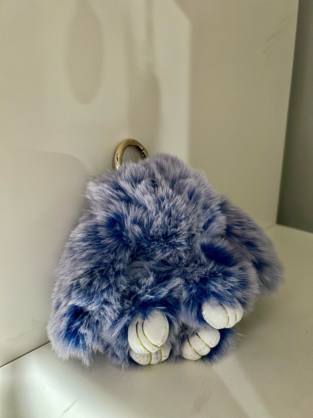 Bag Charm Plush Blue Bunny Pom Pom Keychain - Picture 2 of 2